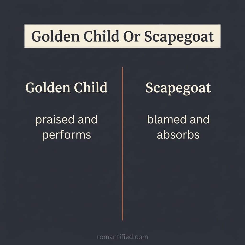 Split card comparing the golden child and the scapegoat roles