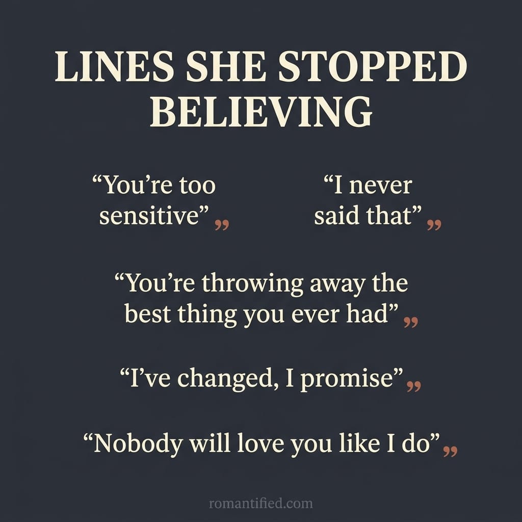 Infographic of the narcissist's lines a super empath stops believing