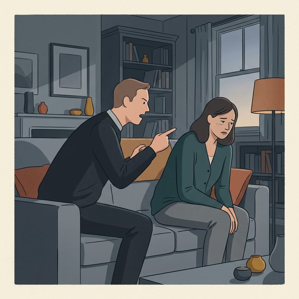 A worn down woman as a man presses a relentless argument