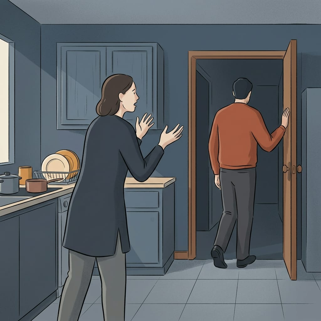 A woman talking to a partner who is not listening