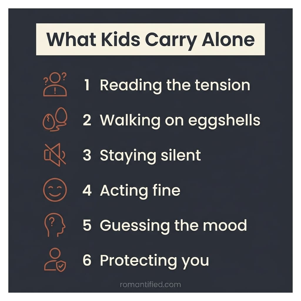 Icons showing what children quietly carry in a narcissistic home