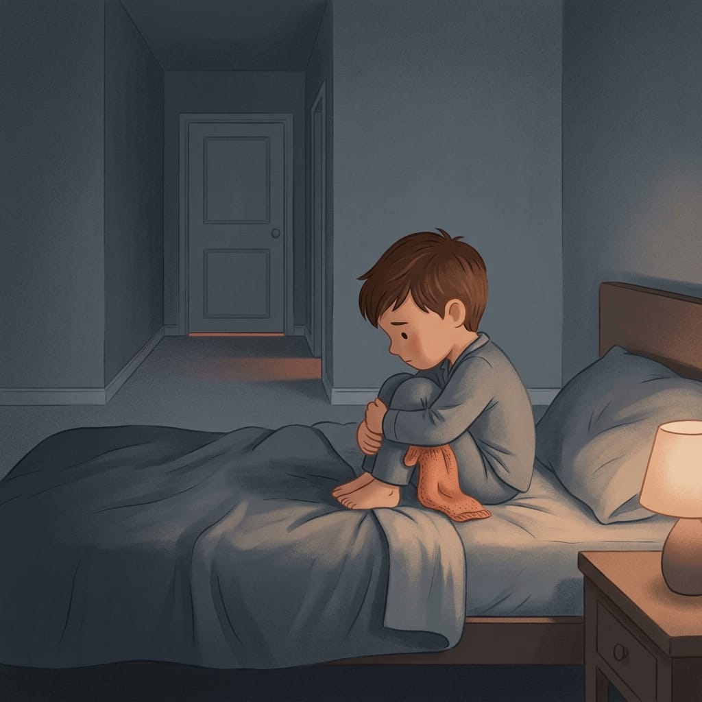 A child choosing not to knock on a parent's door at night