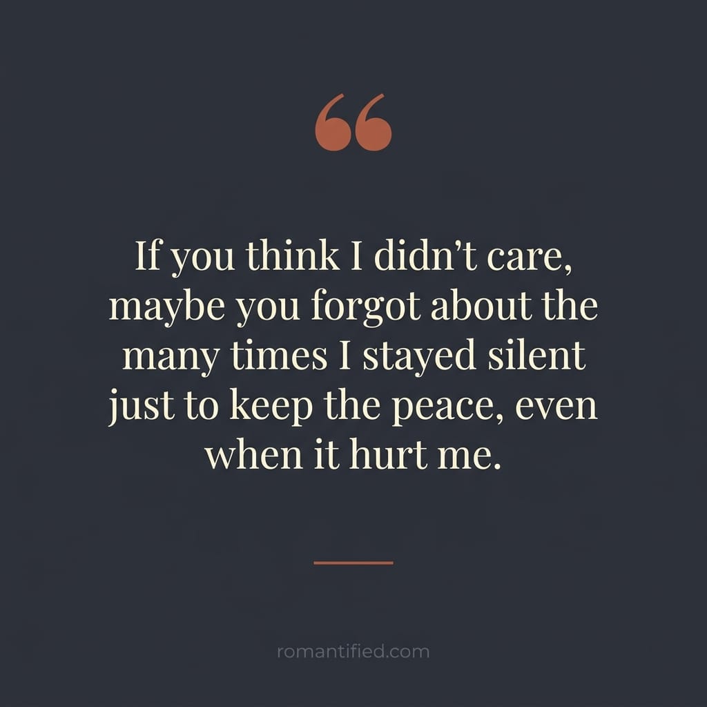 Quote card about staying silent to keep the peace